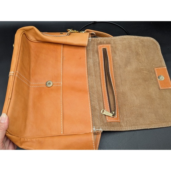 VTG Lt Brown Leather Satchel Bag Purse Mexico Shoulder Crossbody BOHO 12x10x5 - Picture 10 of 15